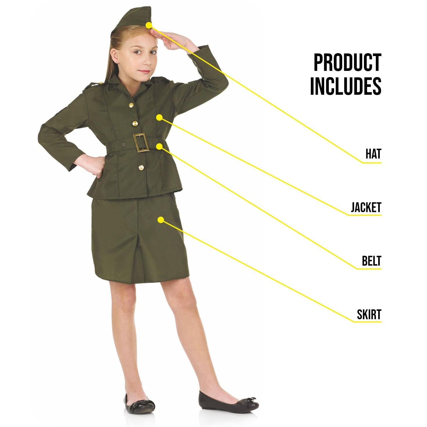 fun shack Girls Army Costume, WW2 Costume Kids, Girls Military Costumes, Book Character Day Costume - Image 3