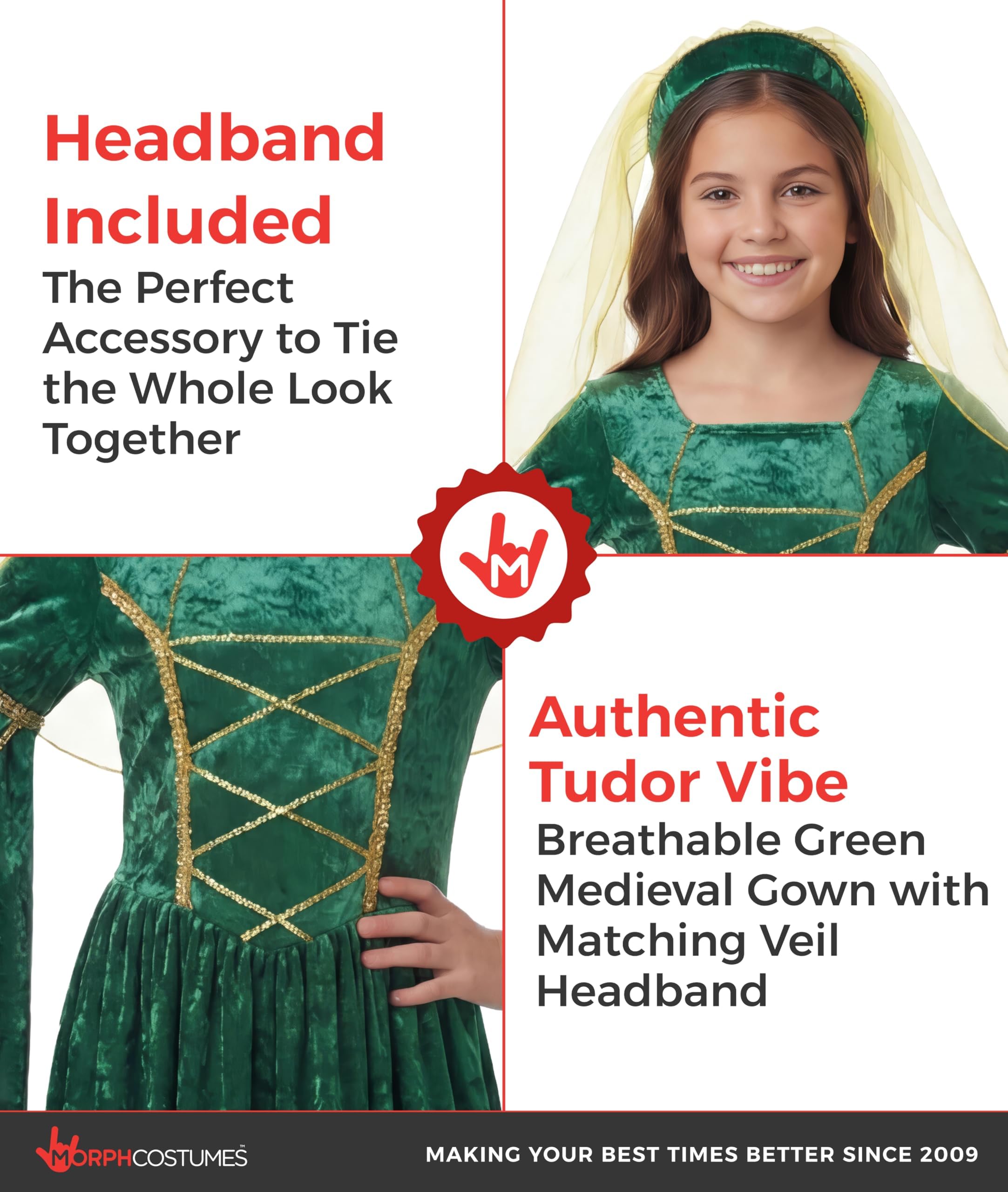 fun shack Green Girls Renaissance Costume, Medieval Costume Girls, Kids Princess Costumes, Book Characters Costumes for Kids - Image 3