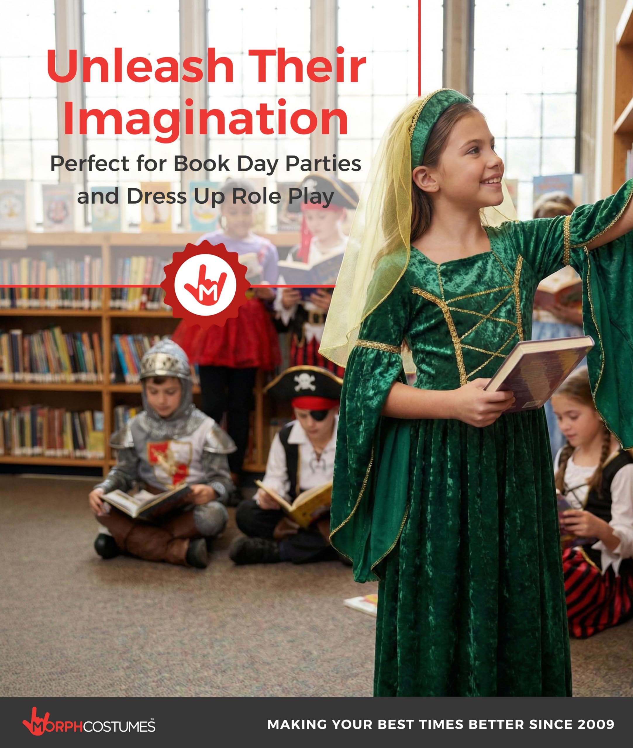 fun shack Green Girls Renaissance Costume, Medieval Costume Girls, Kids Princess Costumes, Book Characters Costumes for Kids - Image 6