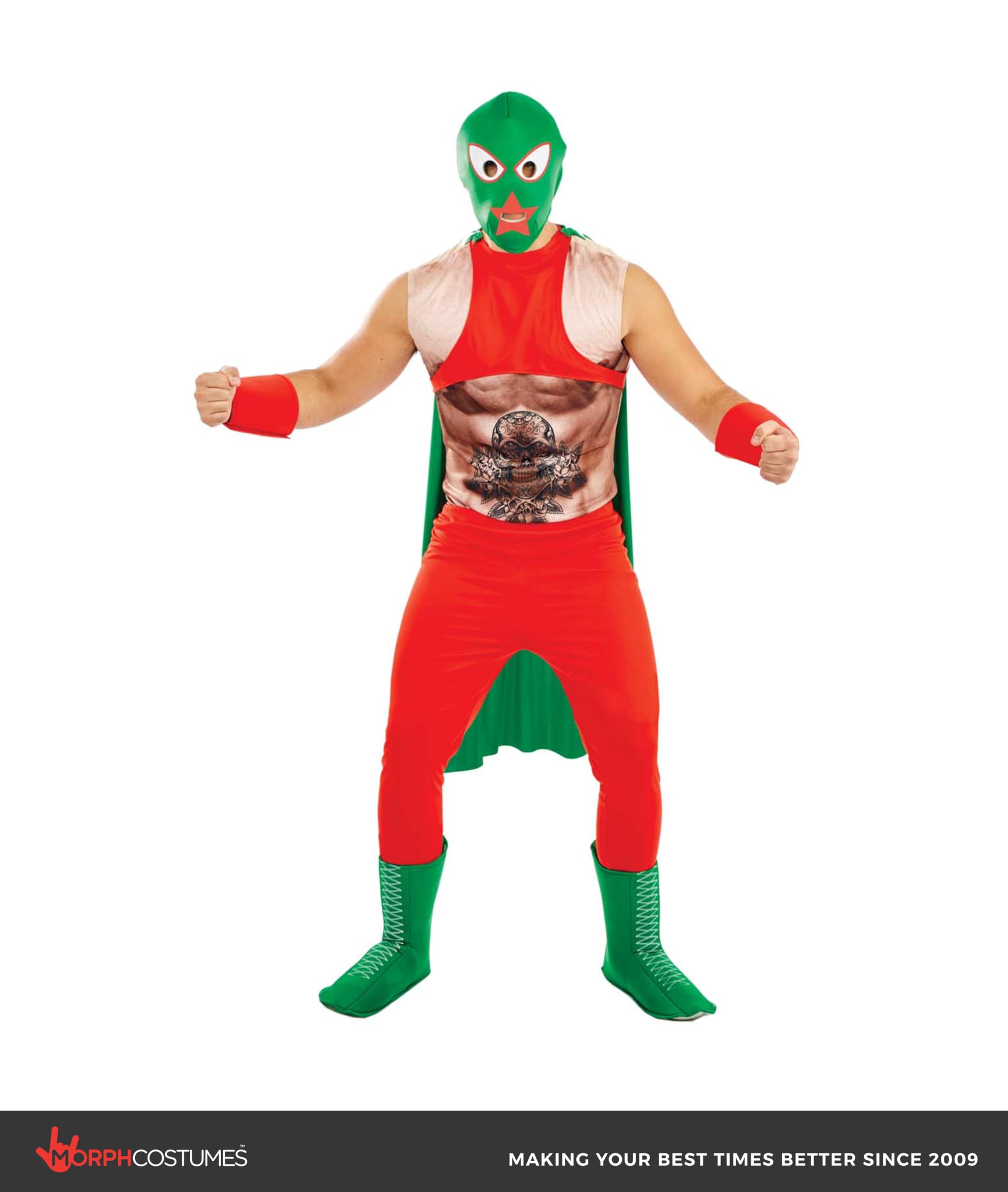 fun shack Mexican Wrestler Costume Adult, Lucha Libre Cape, Pro Wrestler Costume Men, Luchador Costume Adult With Mask - Image 3