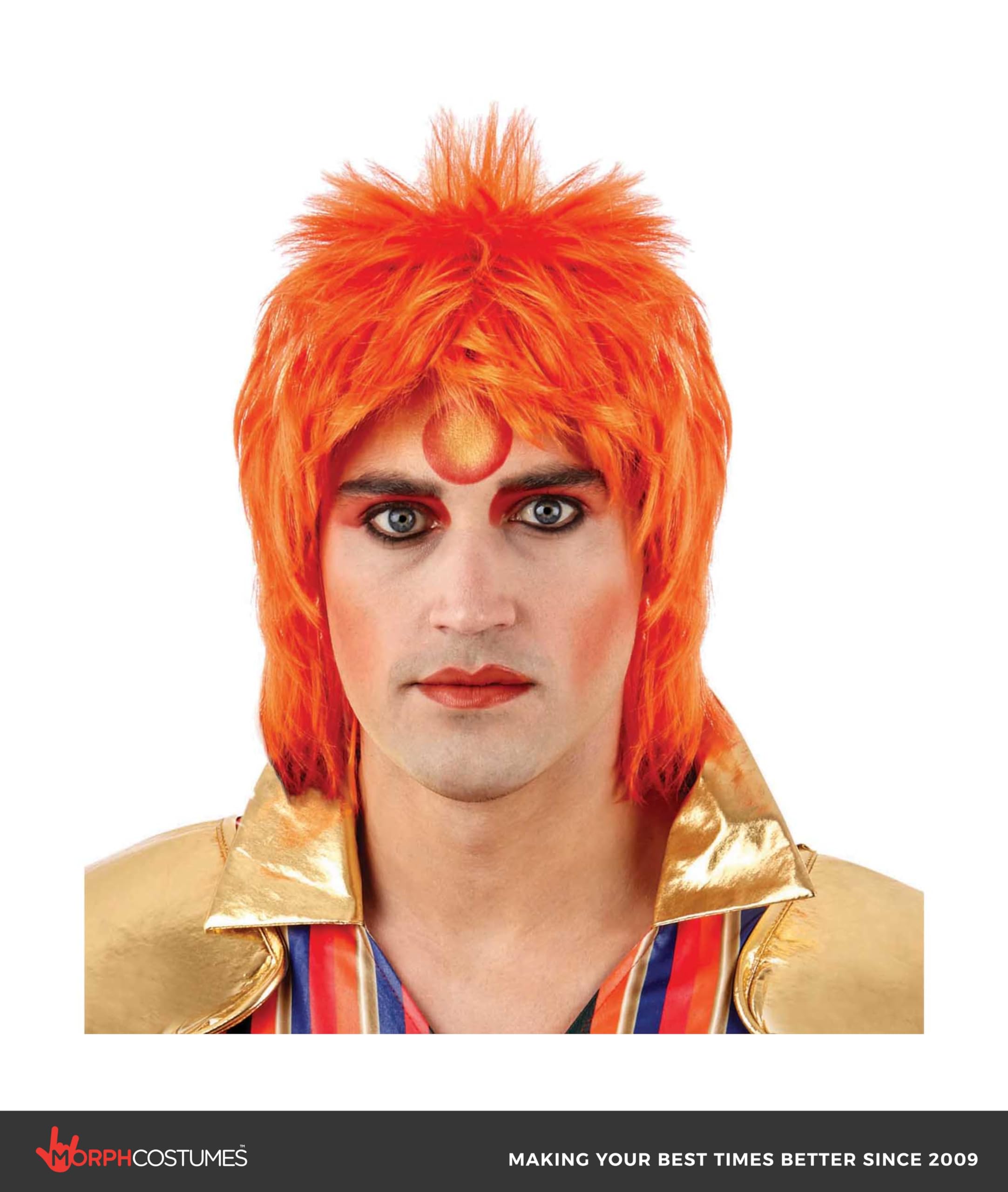 fun shack Orange Mullet Wig for Men, 80s Punk Rocker Spiky Wig, Retro Mullet Hair for Parties and Costumes, One Size - Image 3