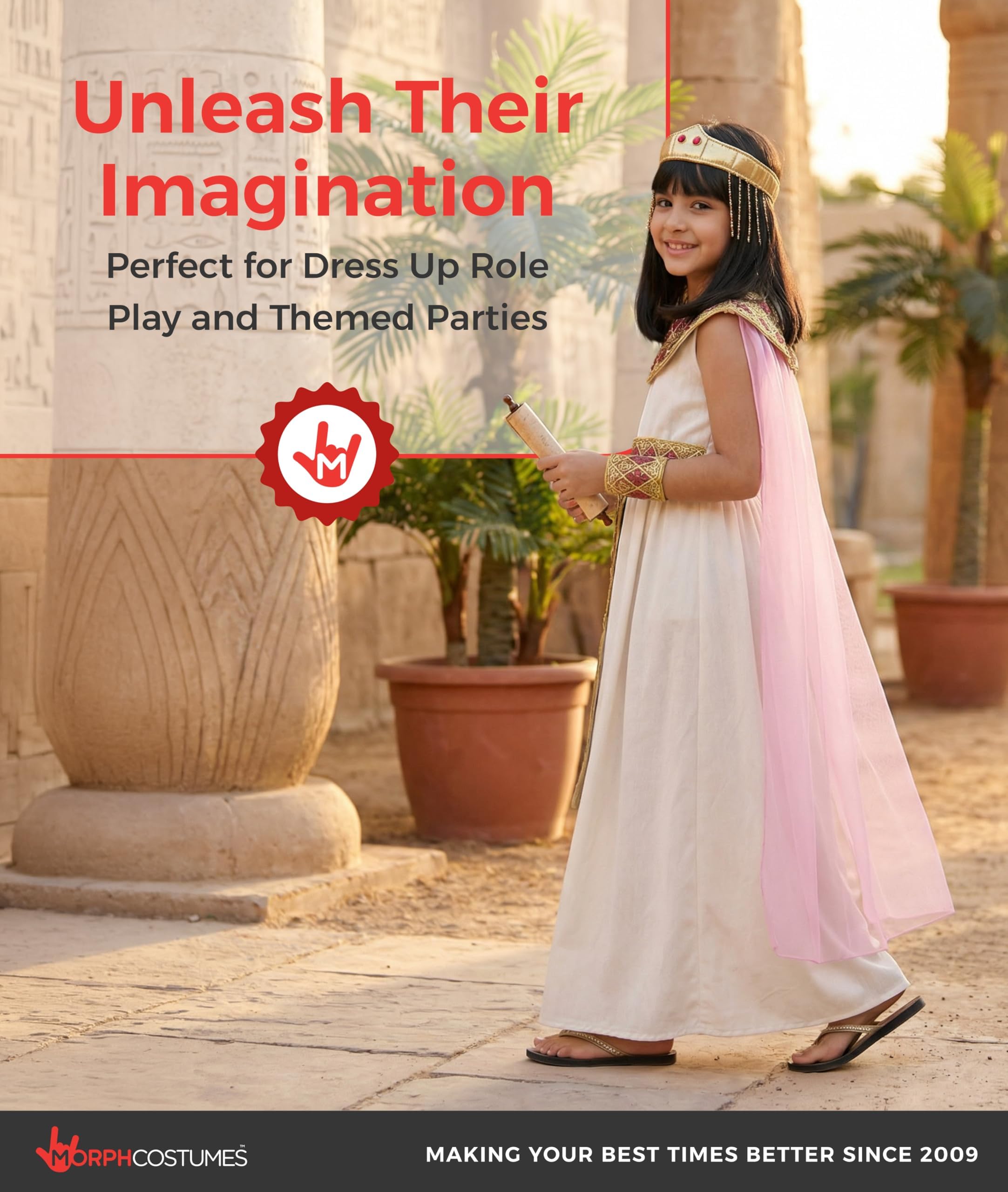 Morph Pink Cleopatra Costume for Girls, Egyptian Dress, Greek Goddess Costumes Kids, Cleopatra Costume Kids - Image 6