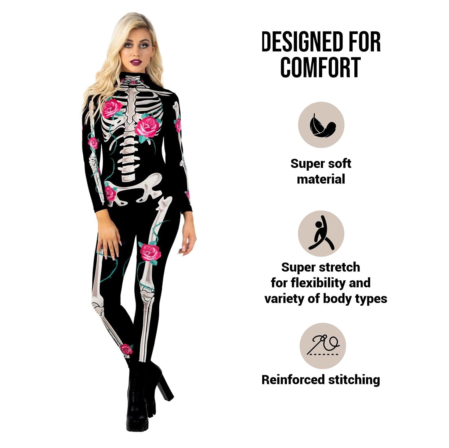 Morph, Skeleton Bodysuit Women Adult Skeleton Costume Women Halloween Skeleton Costumes For Women - Image 3