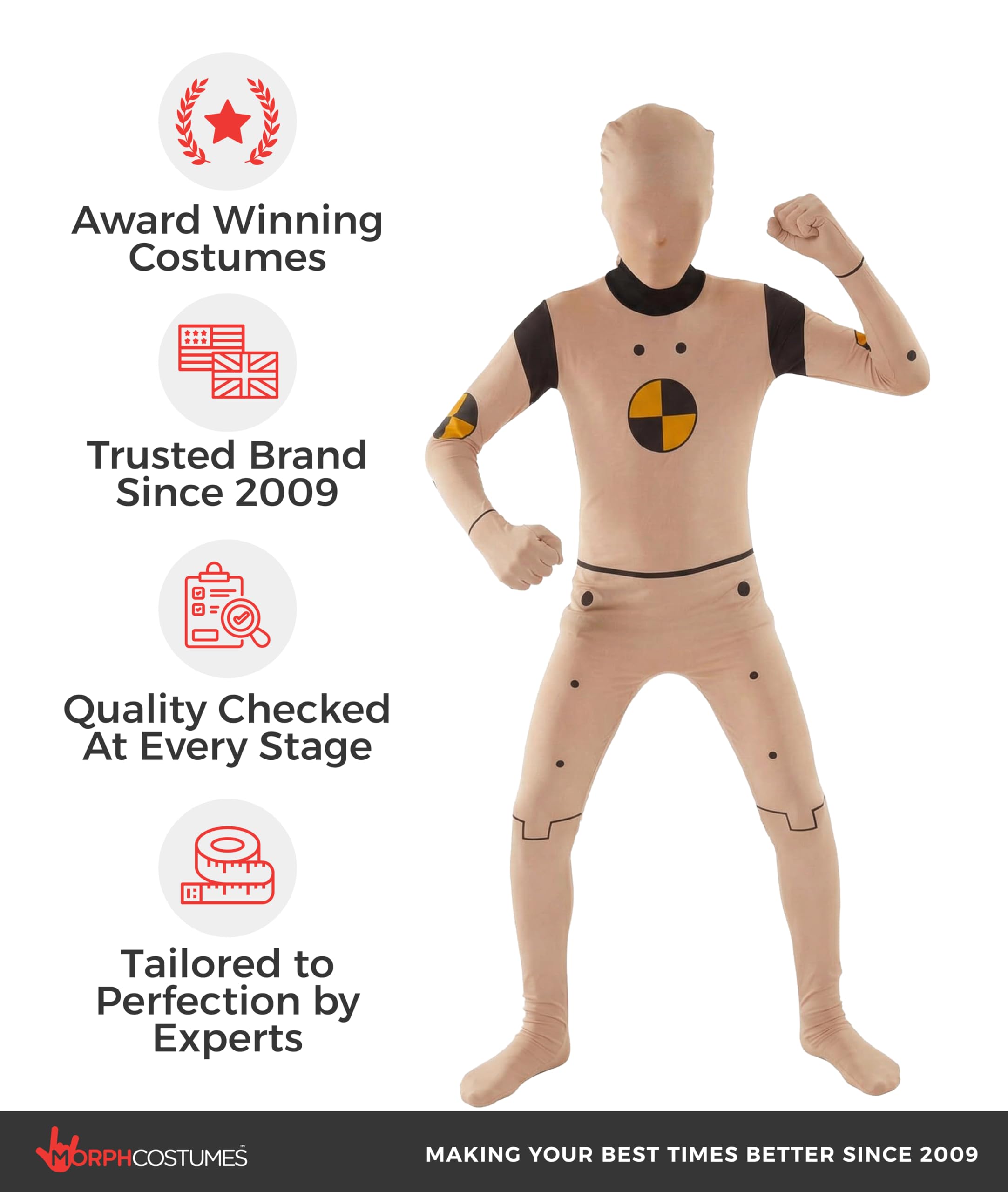 Morphsuits Kids Crash Test Dummy Fancy Dress Costume - Size Small 3'0" - 3'5" (91cm-104 cm) (Model: KPCRDS) - Image 6