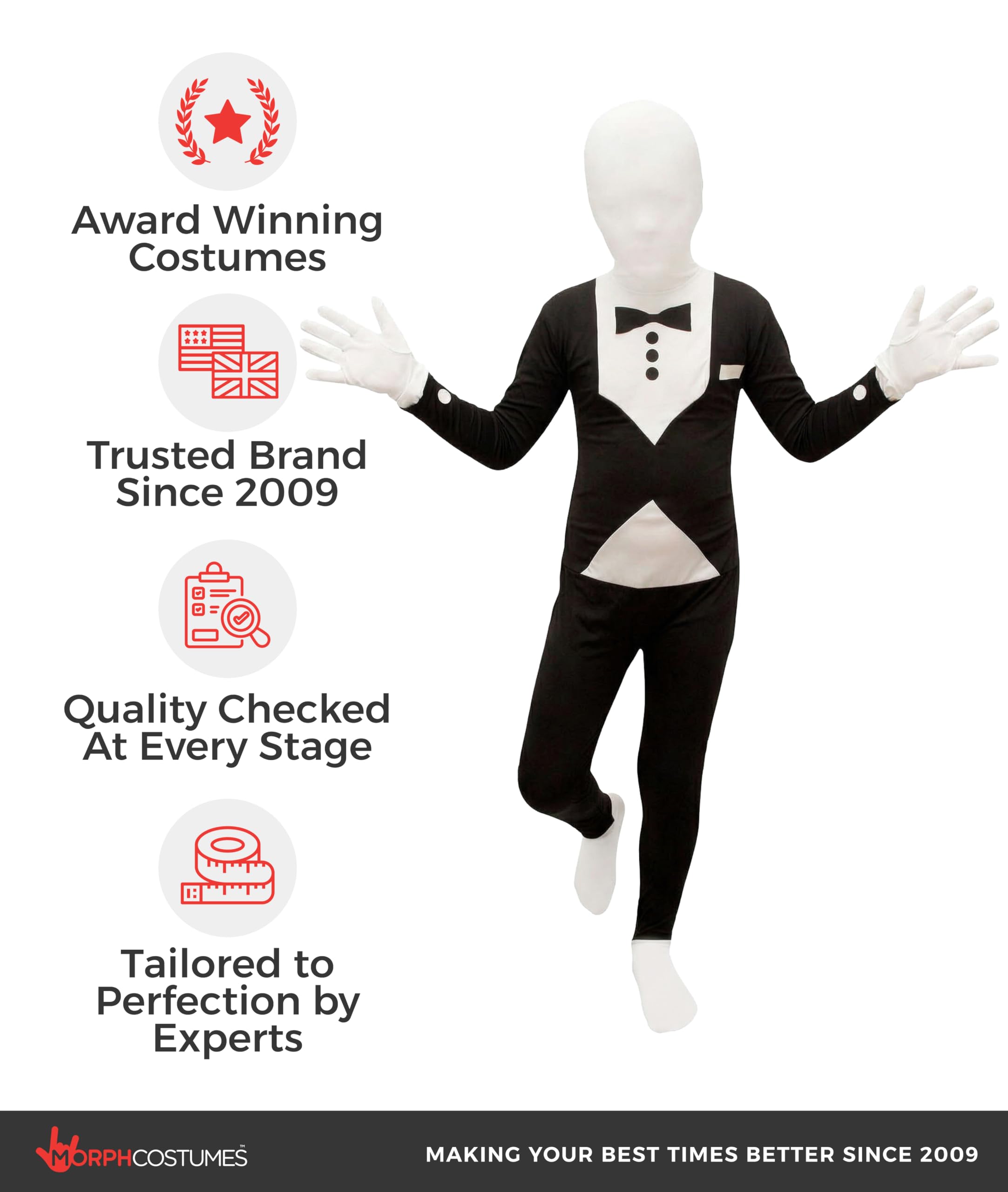 Morphsuits Tuxedo Kids Black Morph Suit, Boys Black Morph Suit, Kids Black Bodysuit Costume, Zentai Suit Scary Costumes Kids - Image 5