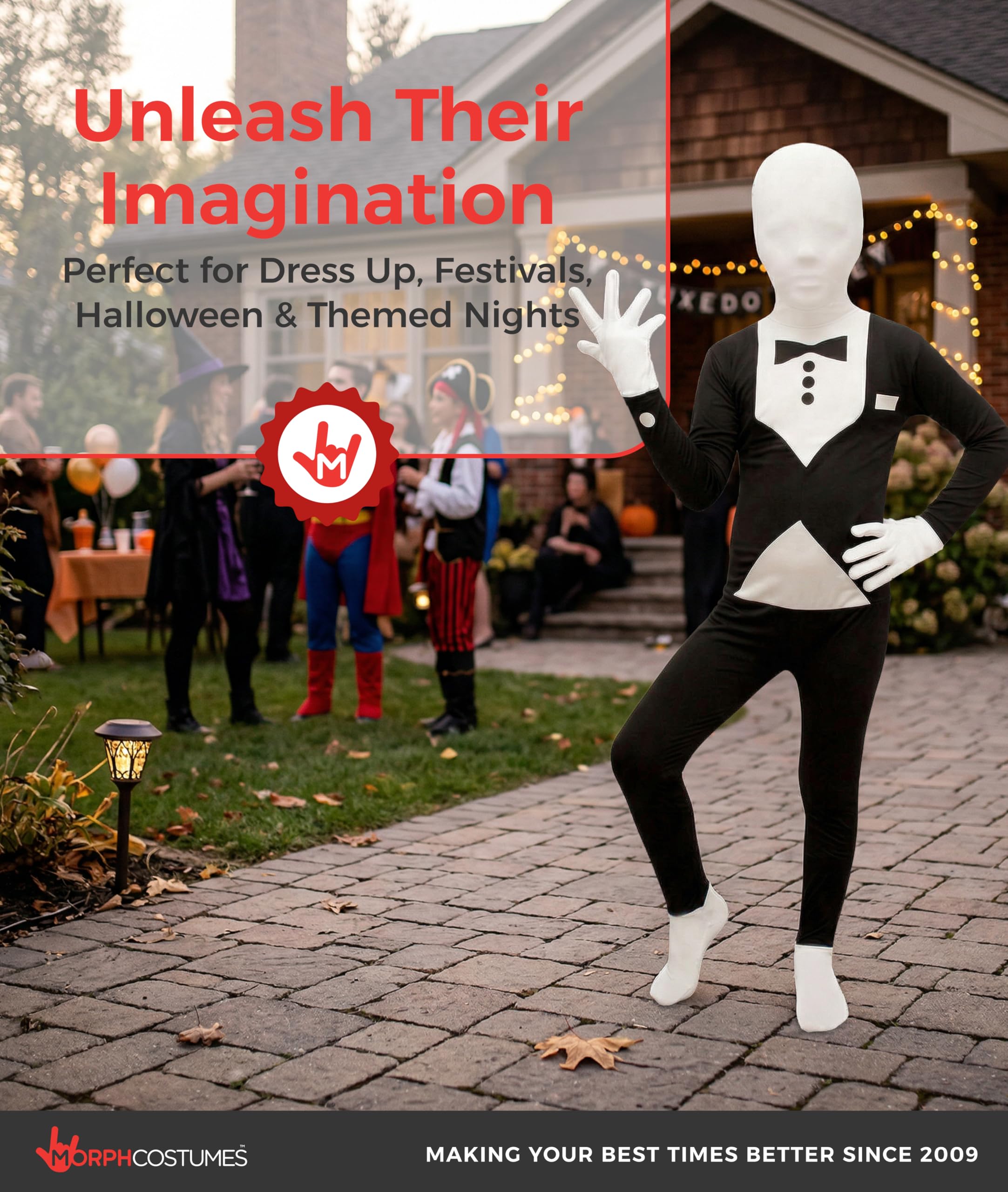 Morphsuits Tuxedo Kids Black Morph Suit, Boys Black Morph Suit, Kids Black Bodysuit Costume, Zentai Suit Scary Costumes Kids - Image 6